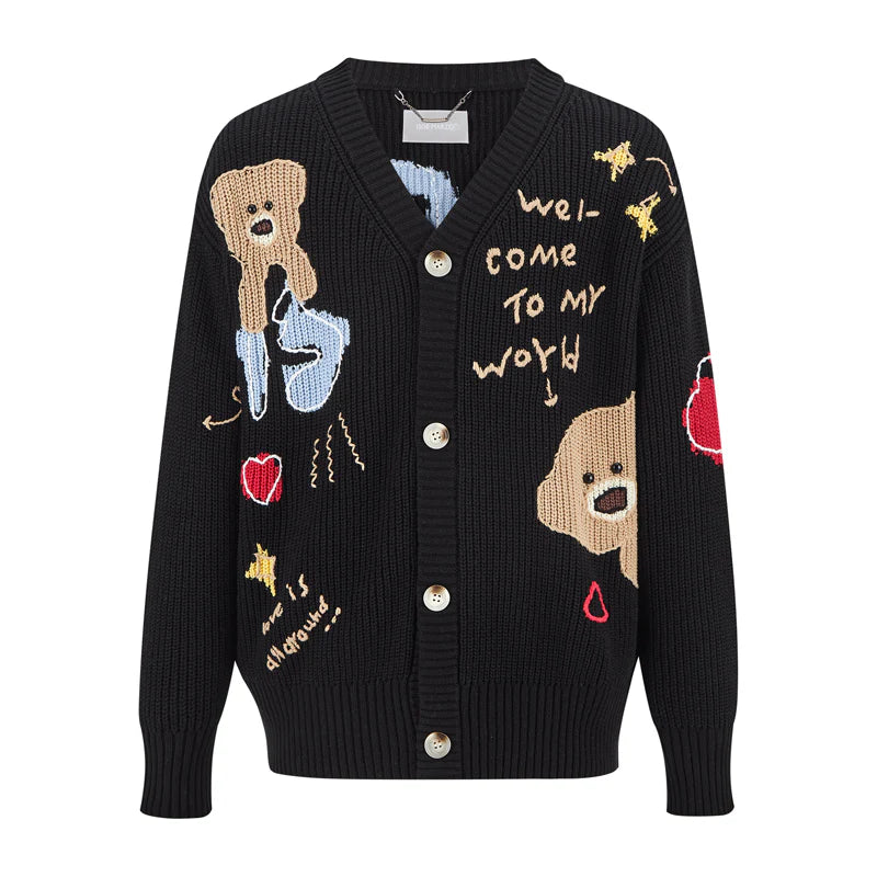 13DE MARZO Doozoo Doodles Cardigan - Black