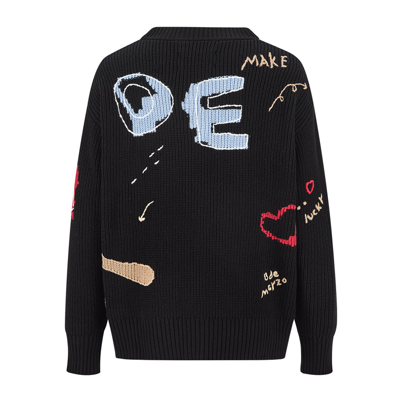 13DE MARZO Doozoo Doodles Cardigan - Black