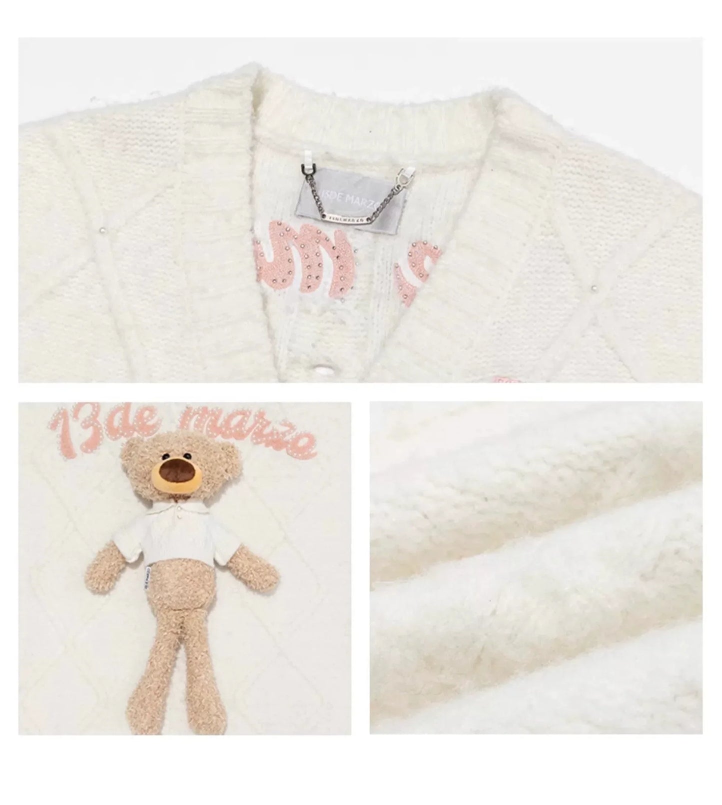 13DE MARZO DOOZOO PEARL EMBROIDERY CARDIGAN WHITE
