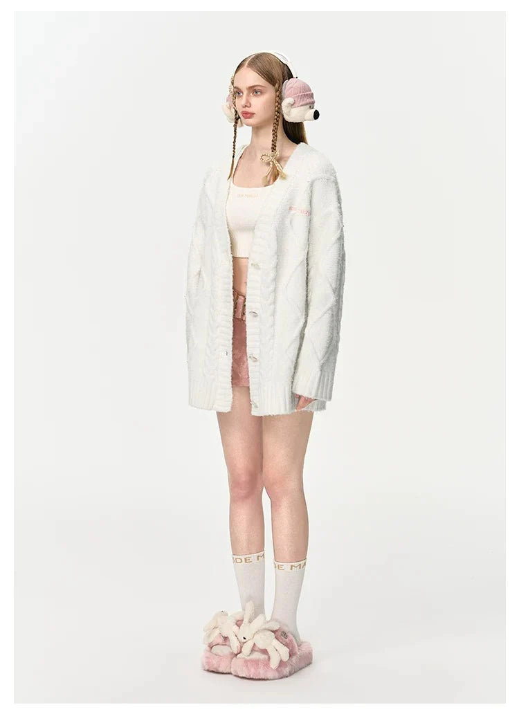 13DE MARZO DOOZOO PEARL EMBROIDERY CARDIGAN WHITE