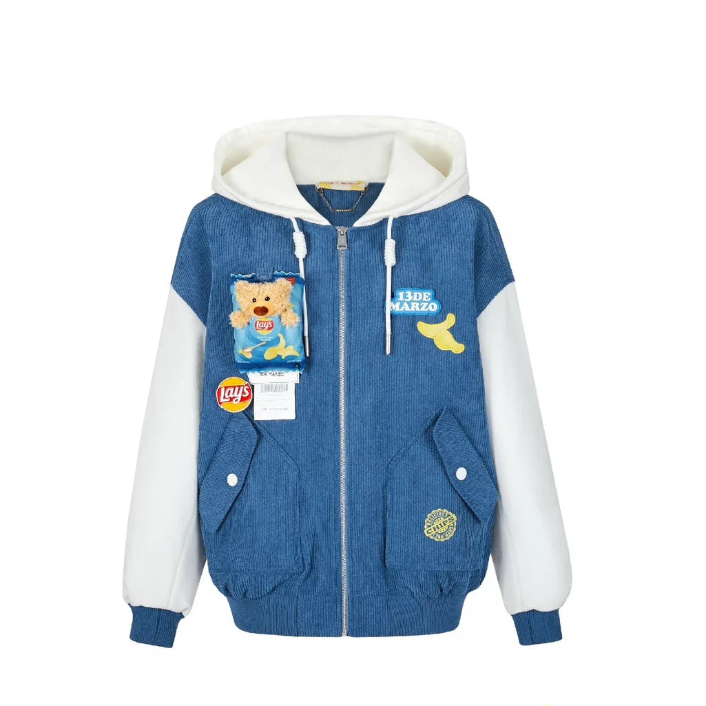 13DE MARZO X LAY'S BEAR CORDUROY BASEBALL JACKET BLUE