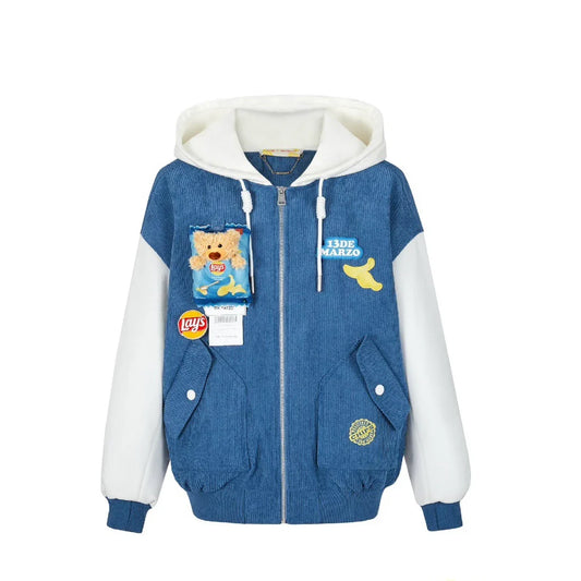 13DE MARZO X LAY'S BEAR CORDUROY BASEBALL JACKET BLUE