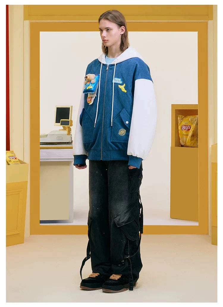 13DE MARZO X LAY'S BEAR CORDUROY BASEBALL JACKET BLUE