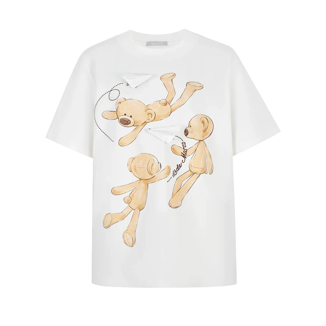 13DE MARZO Paper Plane Bear T-Shirt WHITE
