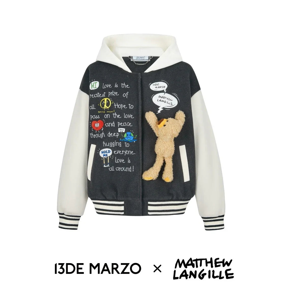 13DE MARZO MATTHEW LANGILLE LOVE PASS BASEBALL JACKET BLACK