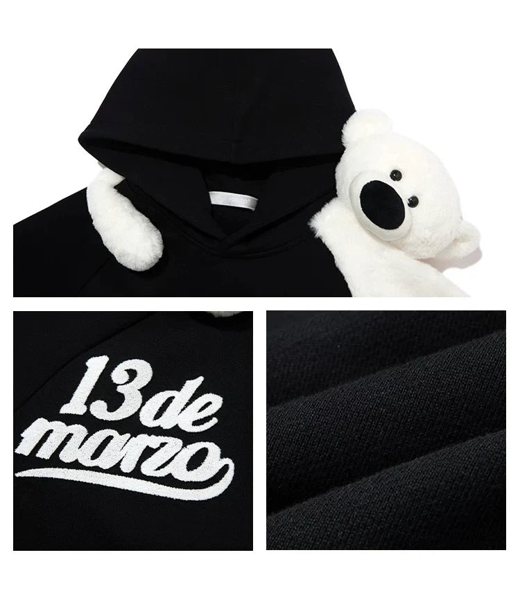 13DE MARZO PLUSH BEAR COLOR BLOCKED RAGLAN HOODIE BLACK