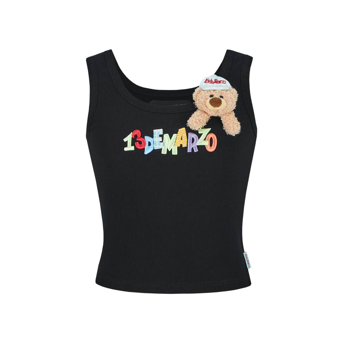 13DE MARZO Embroidered Colour-block Letter Tank Black