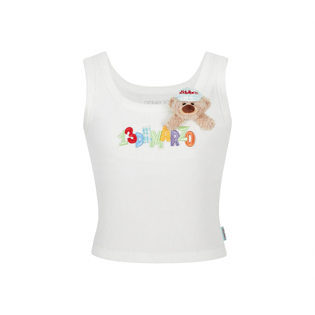 13DE MARZO Embroidered Colour-block Letter Tank White