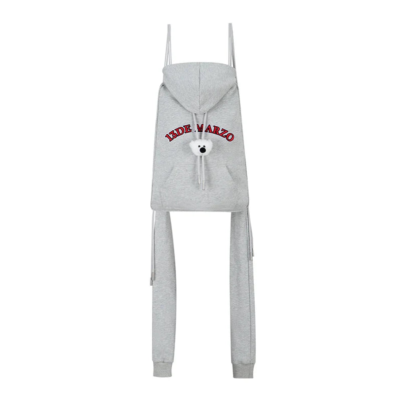 13DE MARZO Doozoo Faux Hoodie String Bag Grey