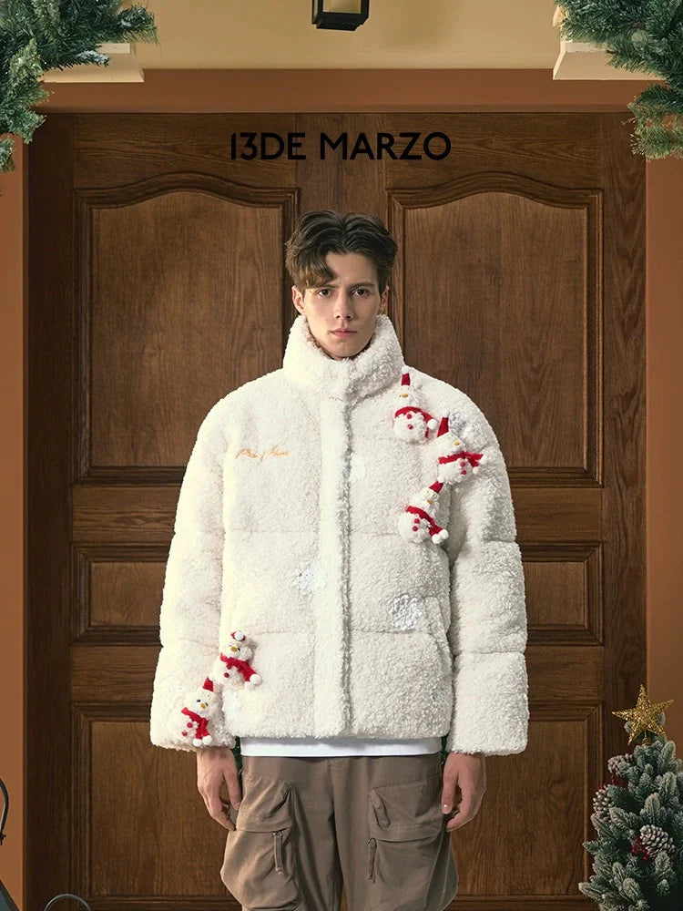 13DE MARZO CHRISTMAS SNOWMAN BEAR FLEECE COAT BEIGE
