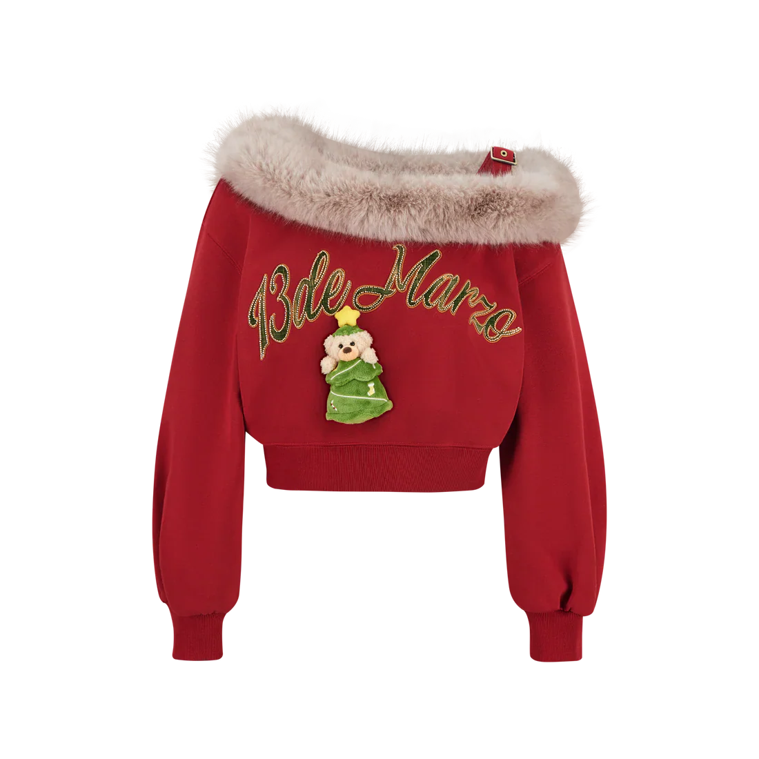 13DE MARZO Bear Christmas Off Shoulder Sweater