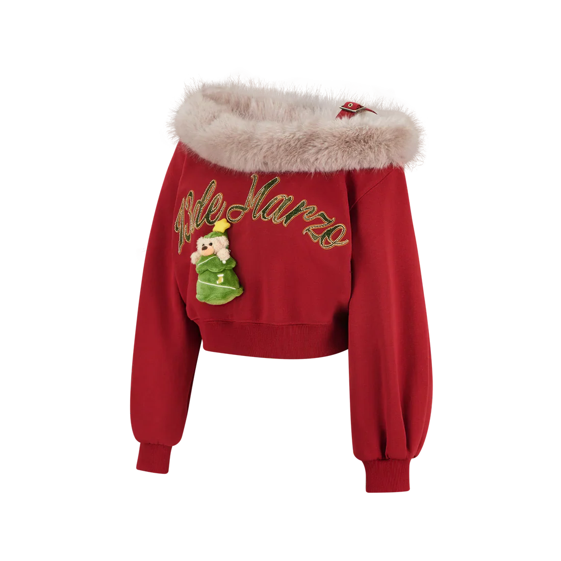 13DE MARZO Bear Christmas Off Shoulder Sweater