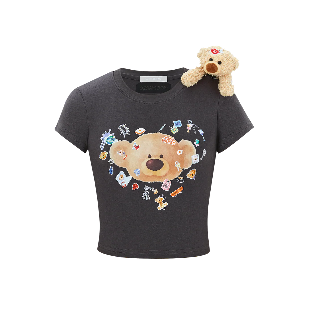 13DE MARZO Bear Stickers Top Grey