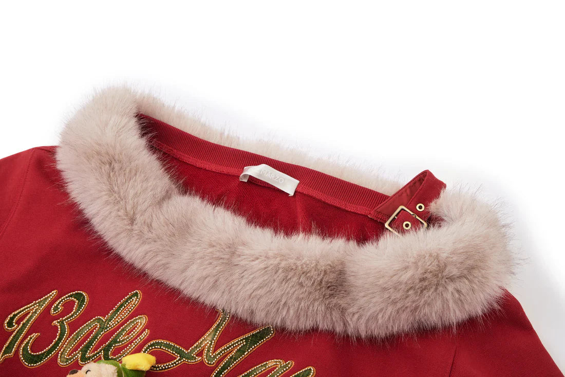 13DE MARZO Bear Christmas Off Shoulder Sweater