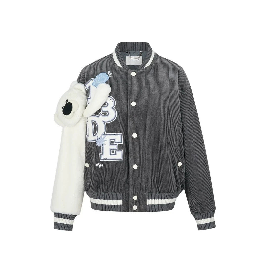 13DE MARZO BEAR SLEEVE CORDUROY BASEBALL JACKET