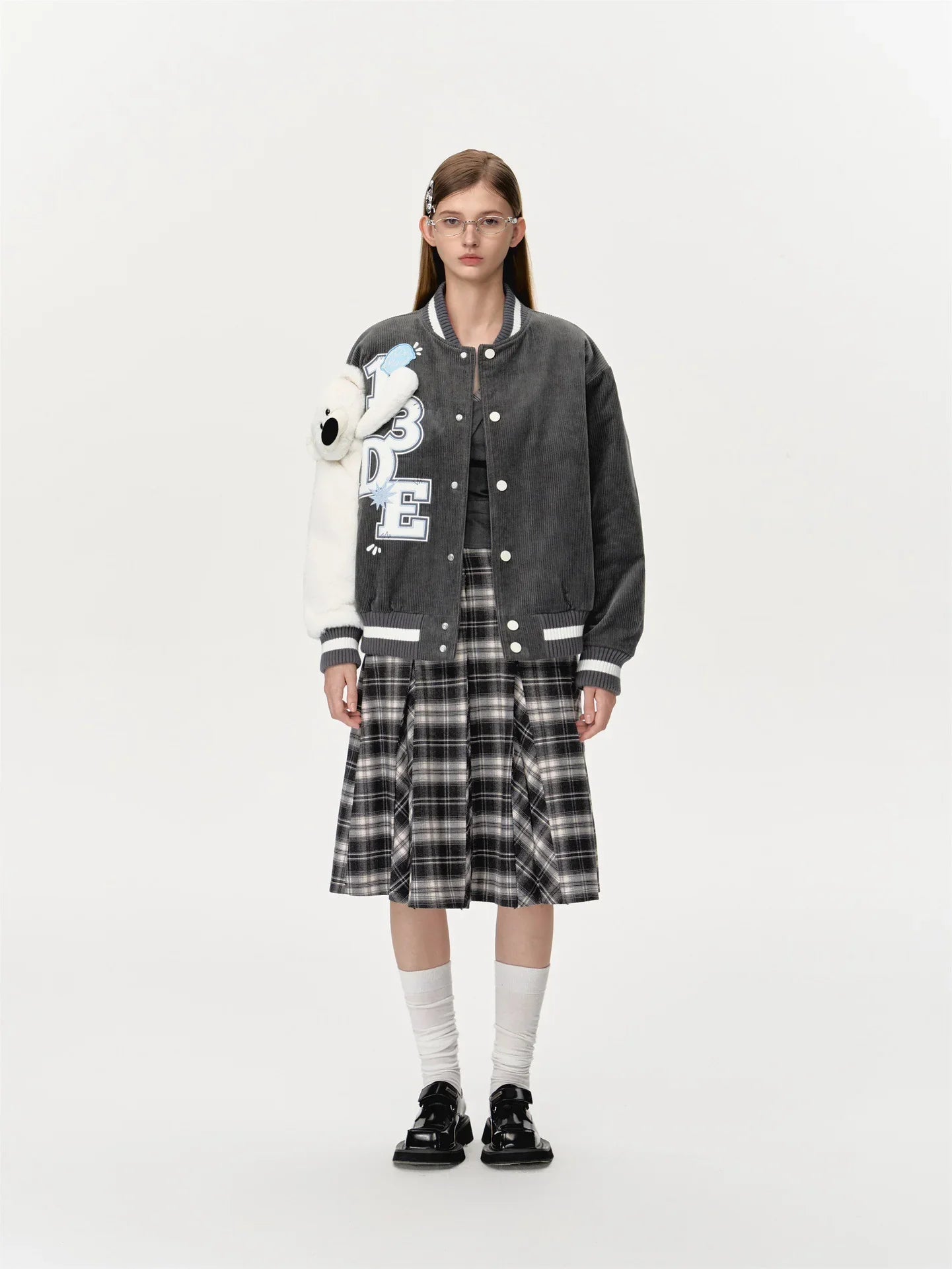 13DE MARZO BEAR SLEEVE CORDUROY BASEBALL JACKET