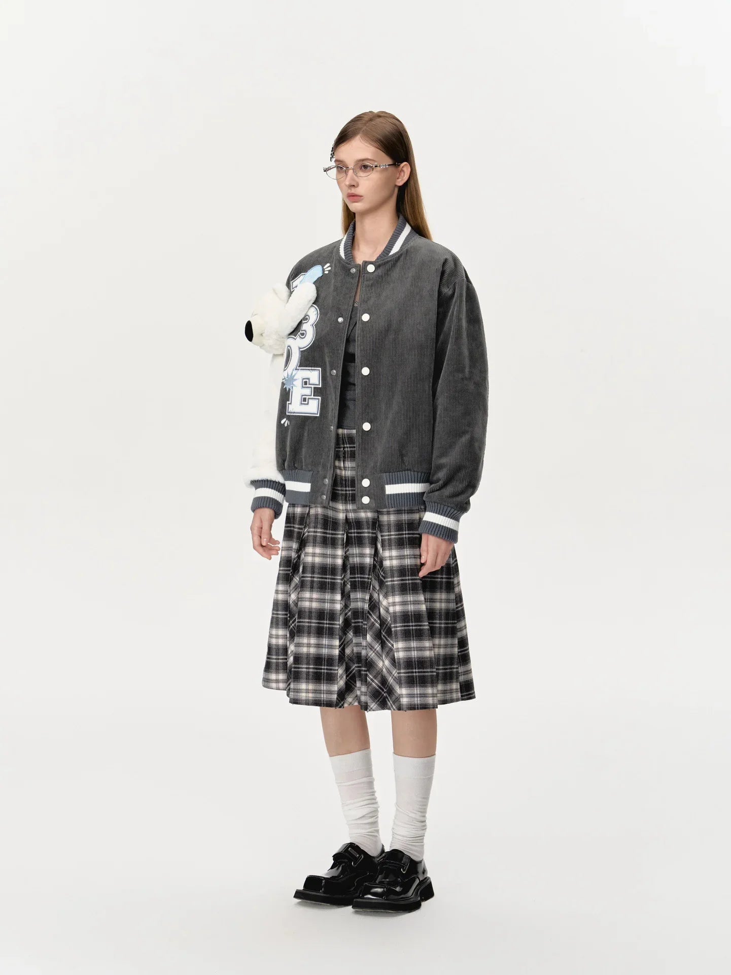 13DE MARZO BEAR SLEEVE CORDUROY BASEBALL JACKET