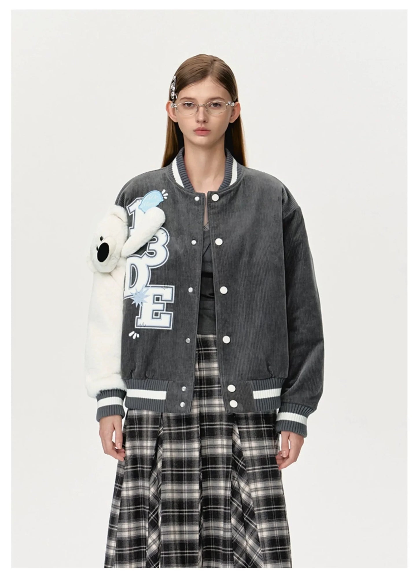 13DE MARZO BEAR SLEEVE CORDUROY BASEBALL JACKET