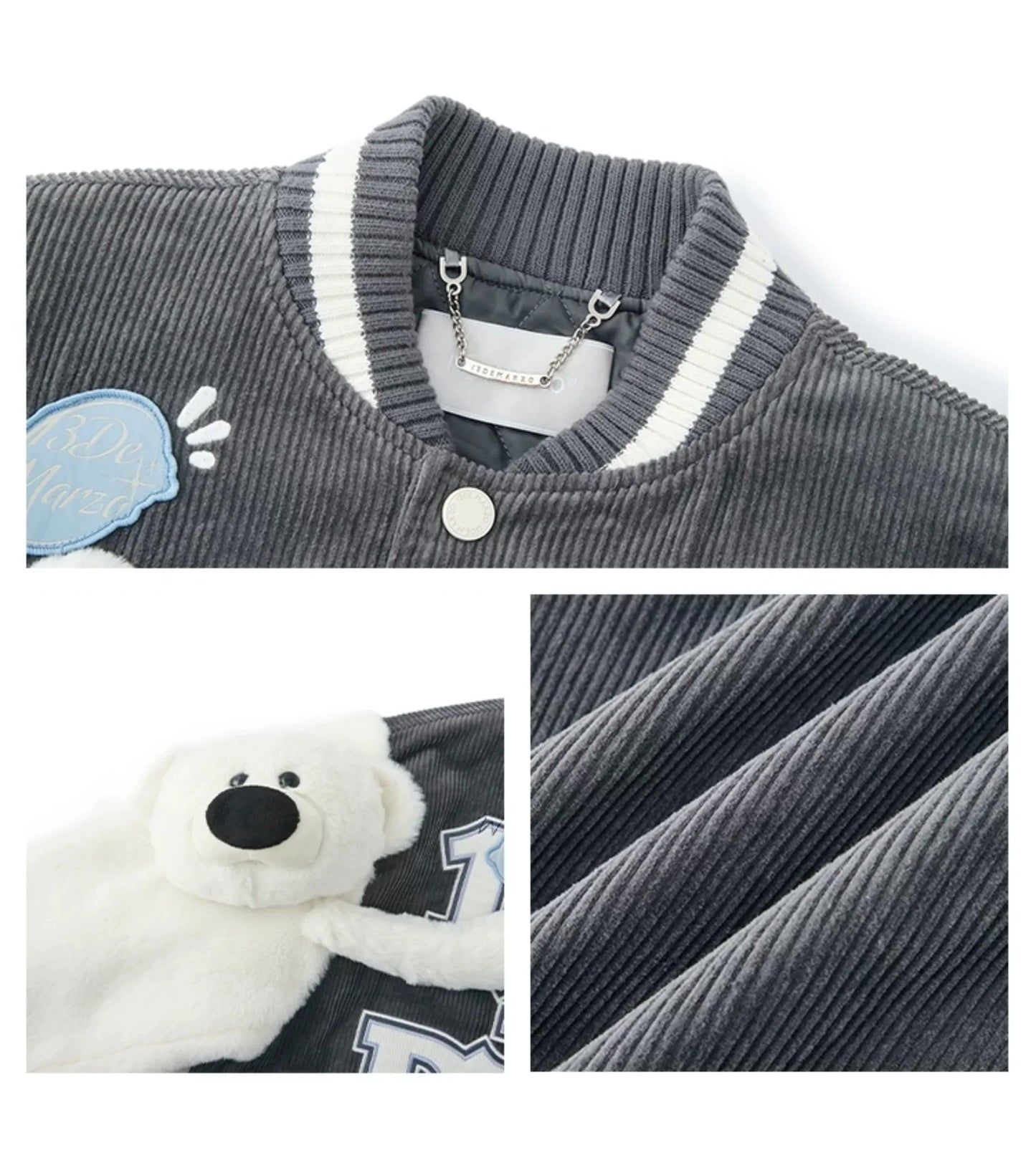 13DE MARZO BEAR SLEEVE CORDUROY BASEBALL JACKET