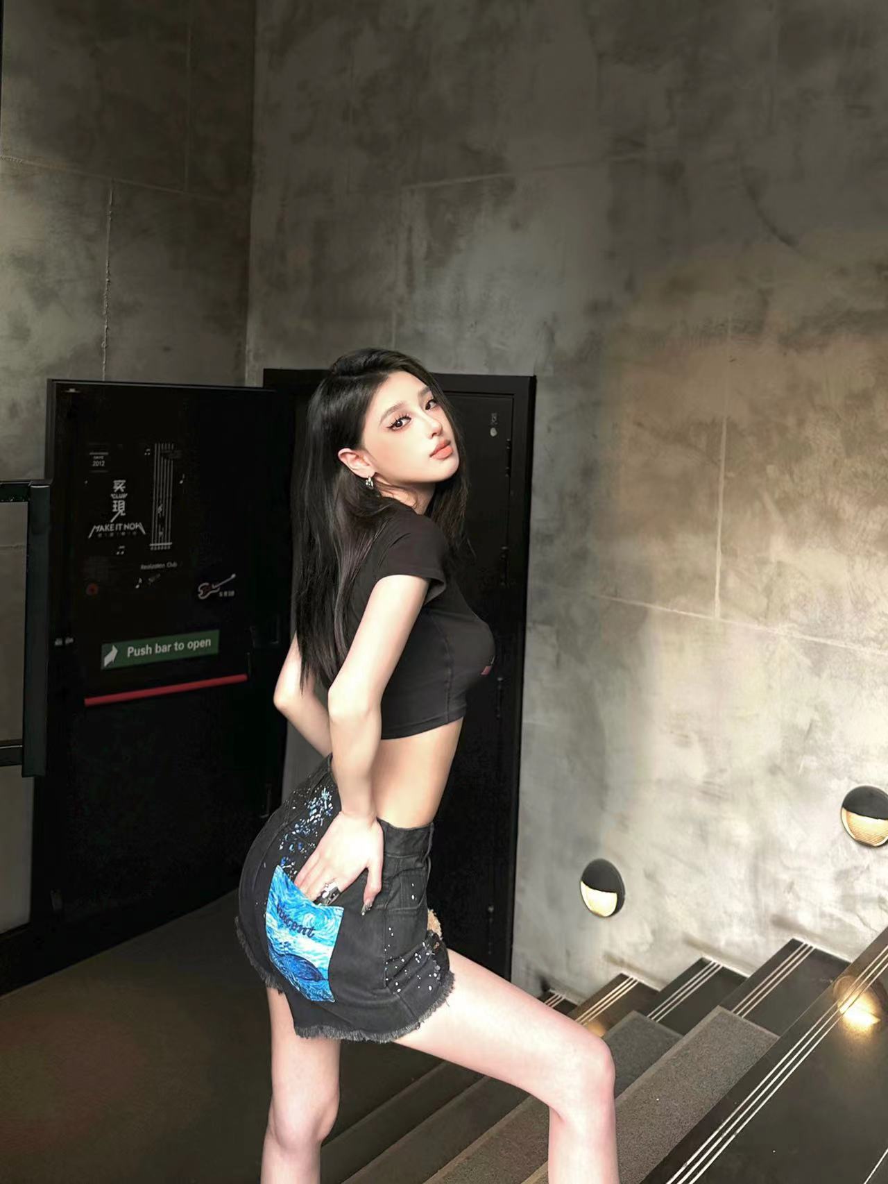 13 DE MARZO VAN GOGH MASTERPIECE DENIM SHORTS