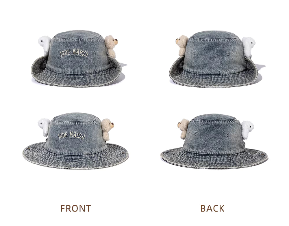 13DE MARZO Reversible Denim Bucket Hat（Dark Blue）