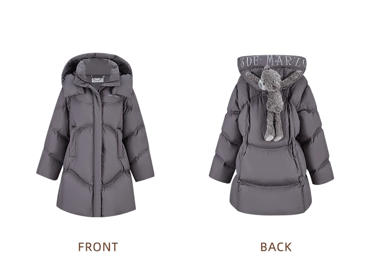 13DE MARZO Bear Long Down Puffer Jacket - Dark Grey