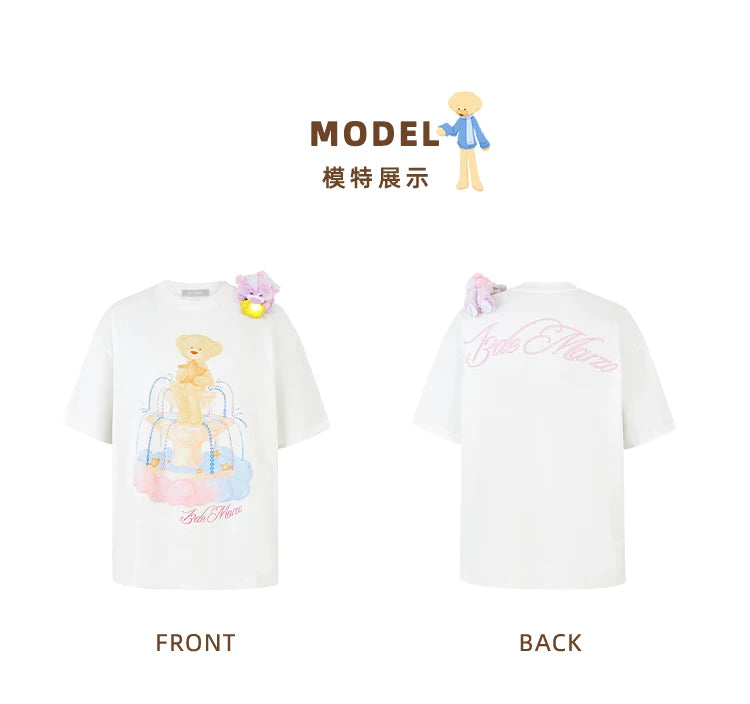 13DE MARZO Fountain Bear Print T-shirt White