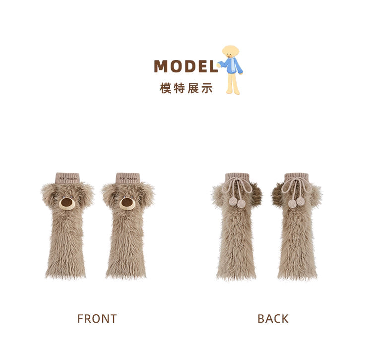 13DE MARZO Bear Fuzzy Leg Warmer Brown