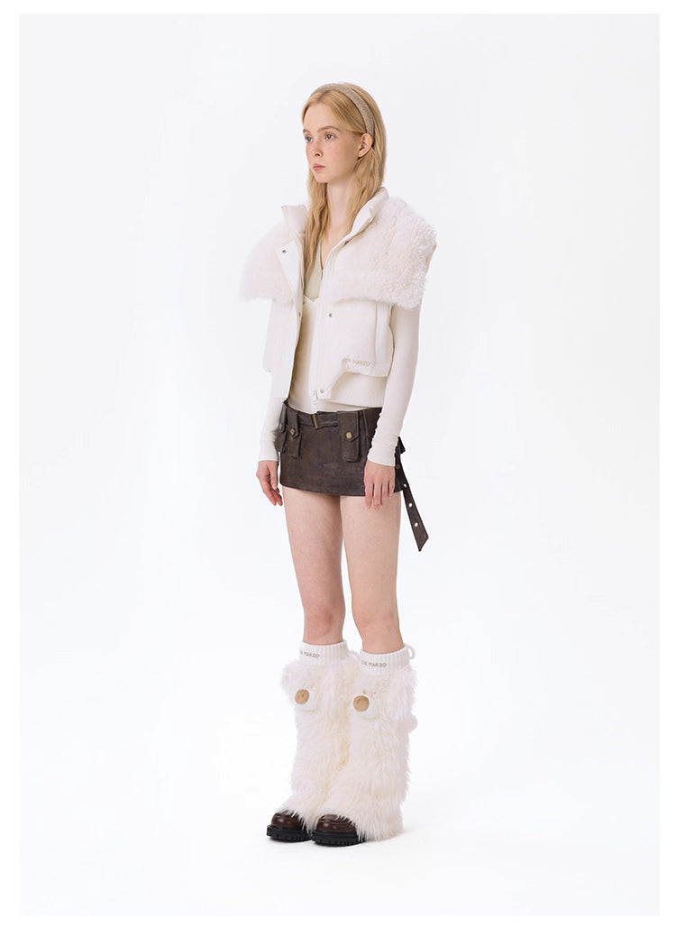 13DE MARZO Bear Fuzzy Leg Warmer White