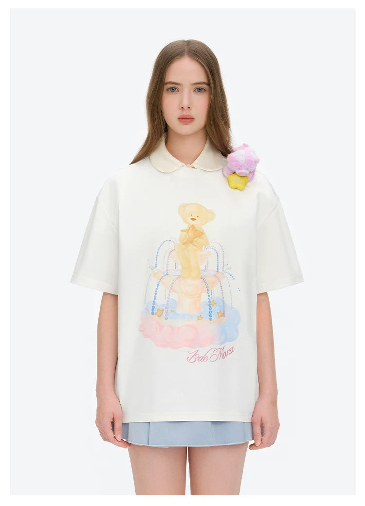 13DE MARZO Fountain Bear Print T-shirt White
