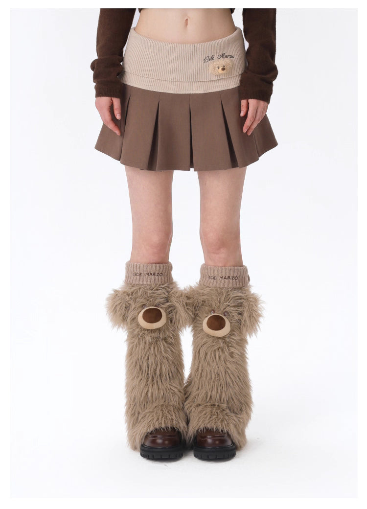 13DE MARZO Bear Fuzzy Leg Warmer Brown