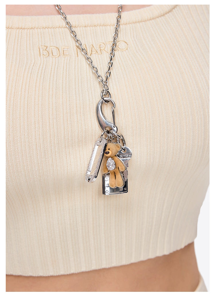 13DE MARZO Extremely complex plush bear pendant Necklace