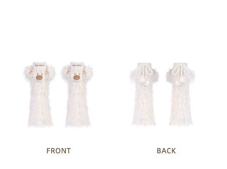13DE MARZO Bear Fuzzy Leg Warmer White