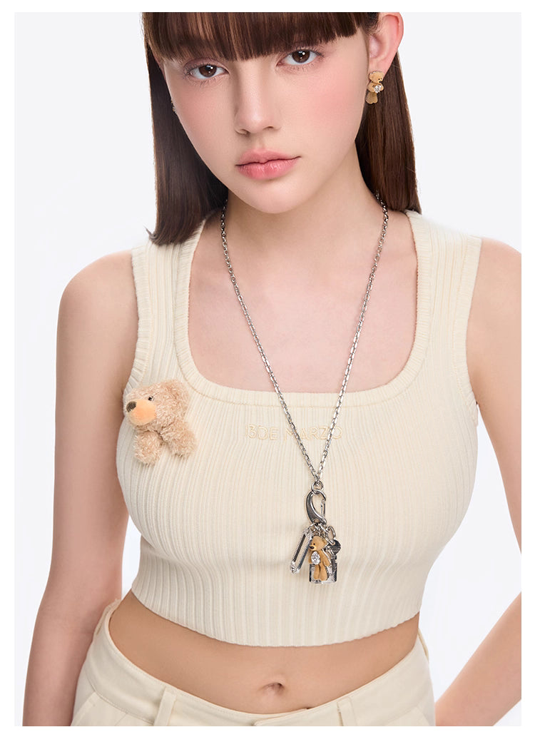 13DE MARZO Extremely complex plush bear pendant Necklace