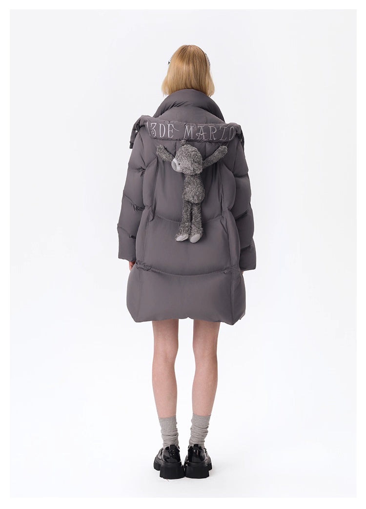 13DE MARZO Bear Long Down Puffer Jacket - Dark Grey