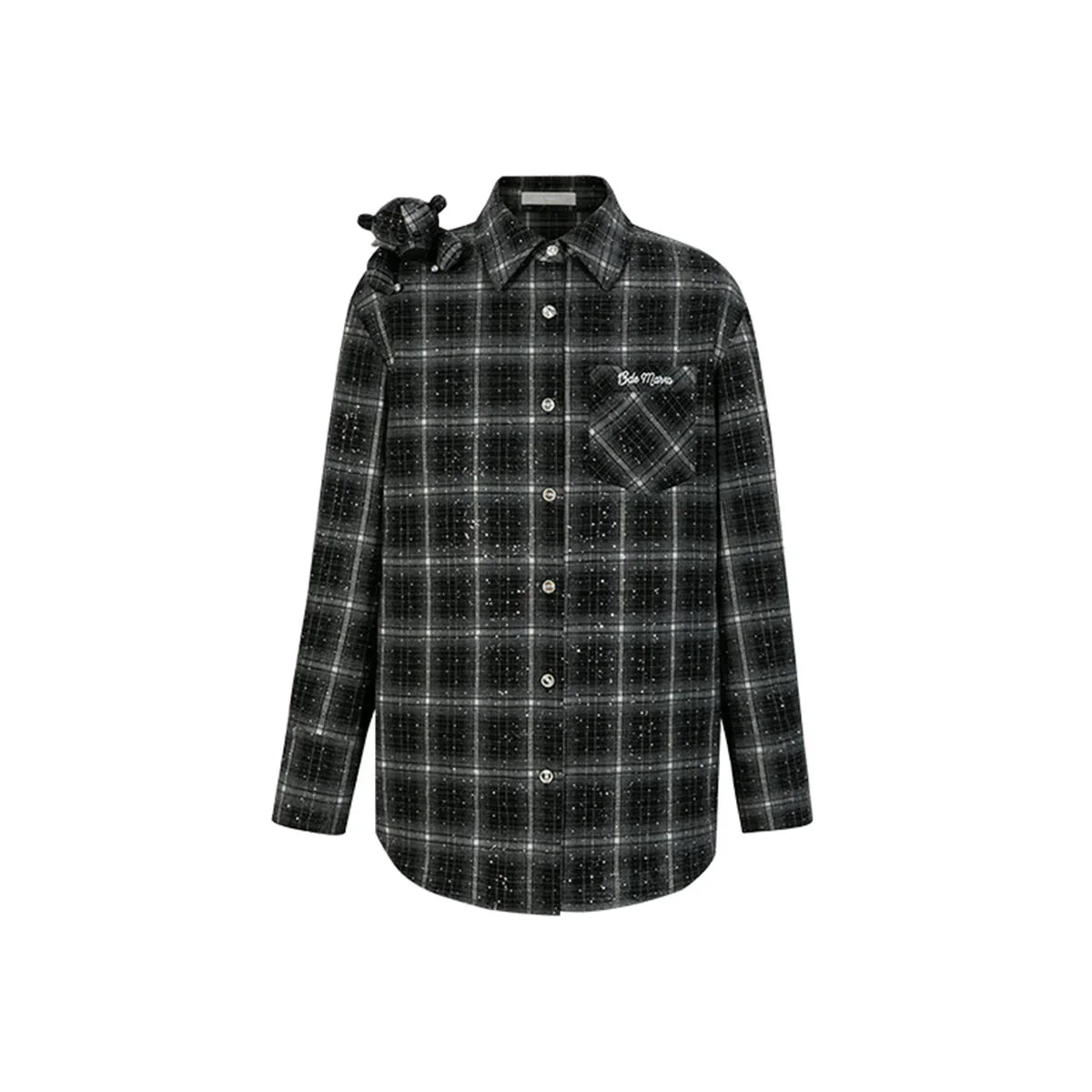 13DE MARZO BEAR RHINESTONE PLAID SHIRT