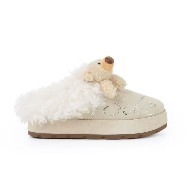 13DE MARZO Logo Fuzzy Snow Slippers Beige