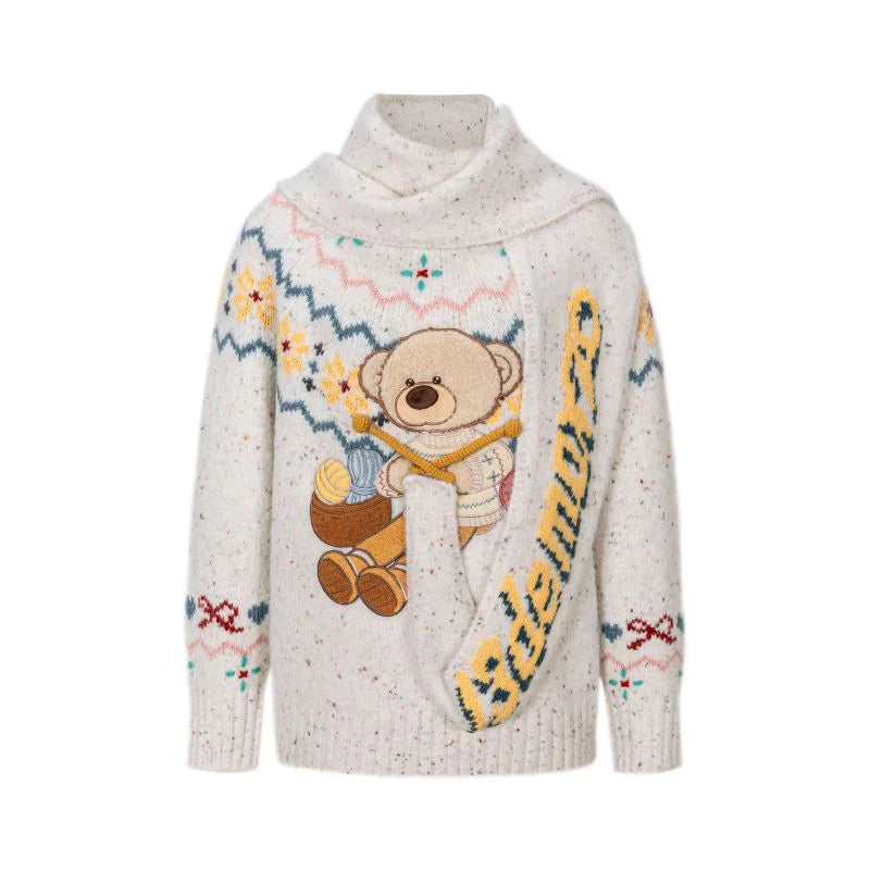 13DE MARZO Fair Isle Bear Knit Sweater