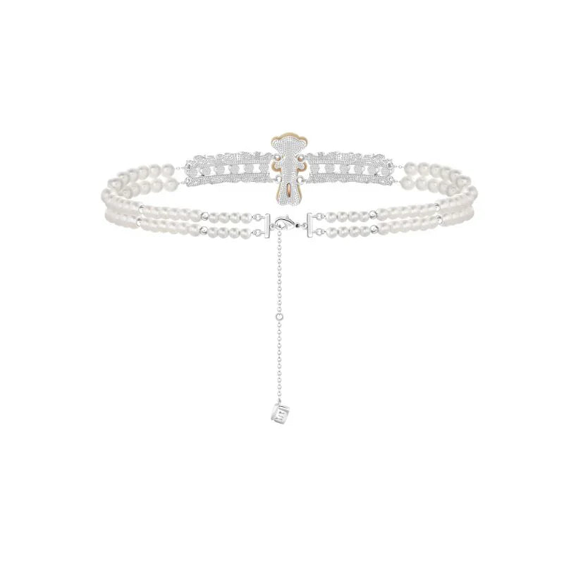 13DE MARZO Bear Pearl Bow Zircon Heart Necklace