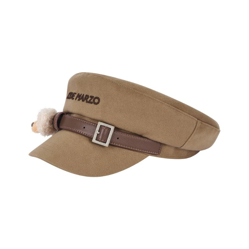 13DE MARZO Bear Belt Logo Beret  Brown