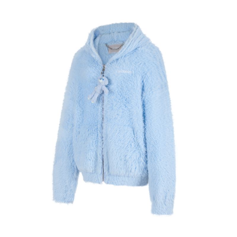 13DE MARZO Faux Mink Fur Zip Jacket