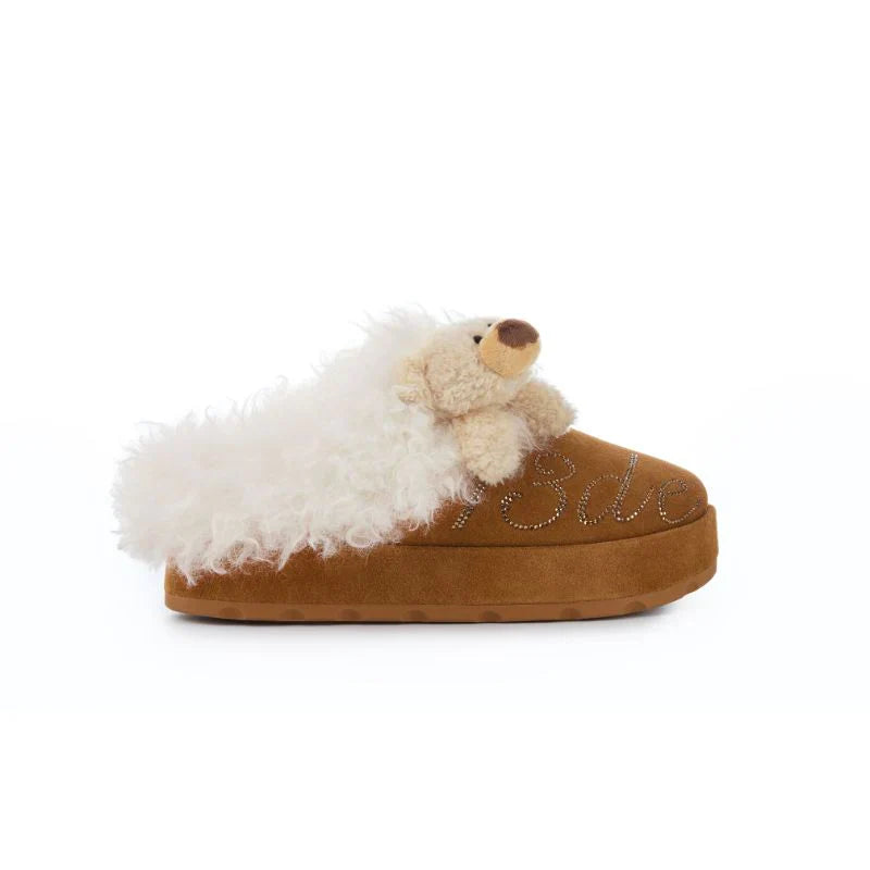 13DE MARZO Logo Fuzzy Snow Slippers Khaki