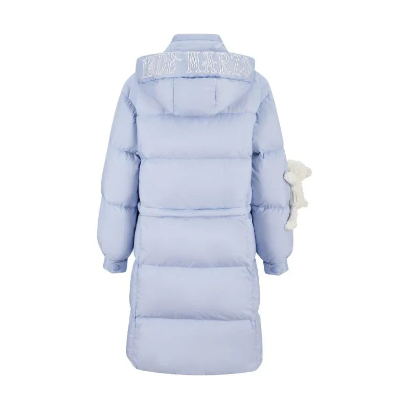 13DE MARZO Base Bear Long Down Jacket Blue