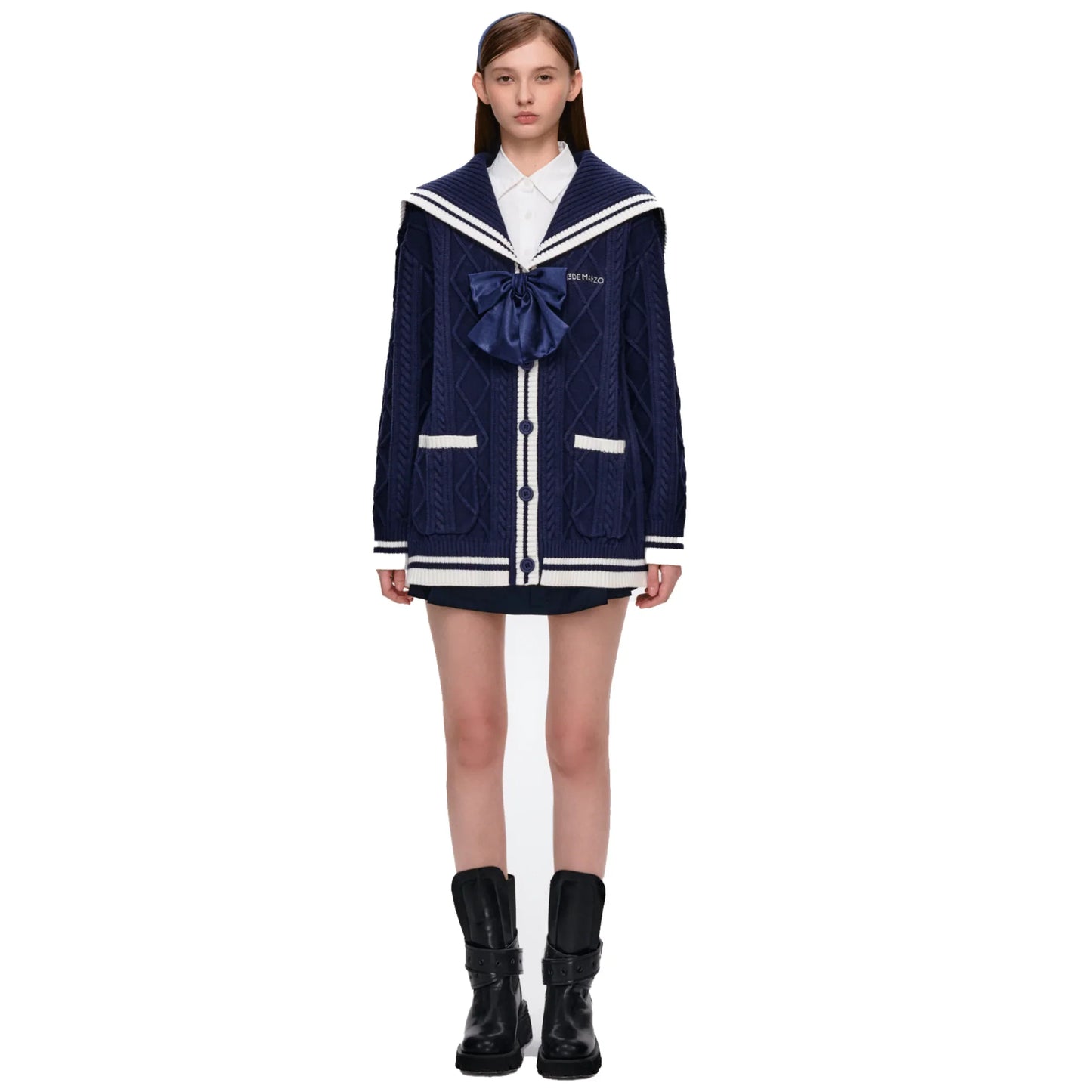 13DE MARZO Navy Style Knitted Cardigan in blue