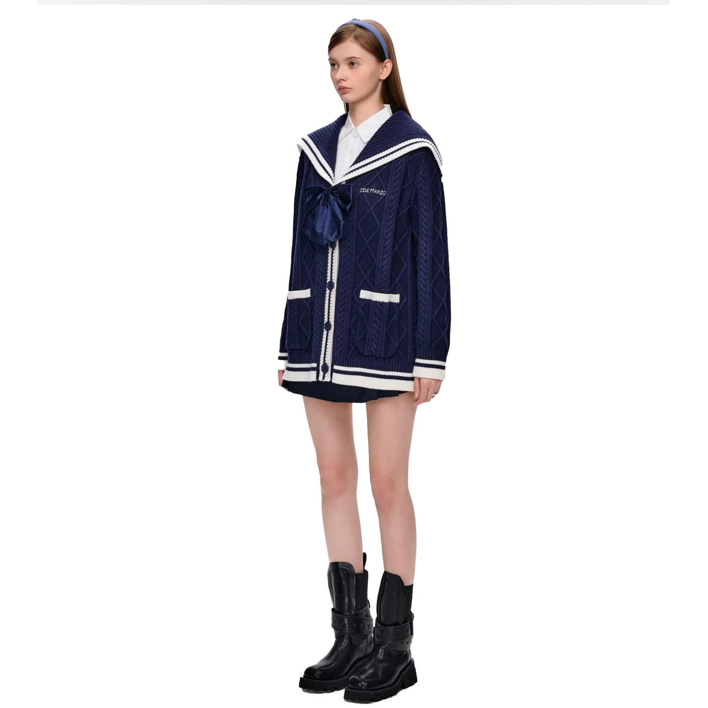 13DE MARZO Navy Style Knitted Cardigan in blue