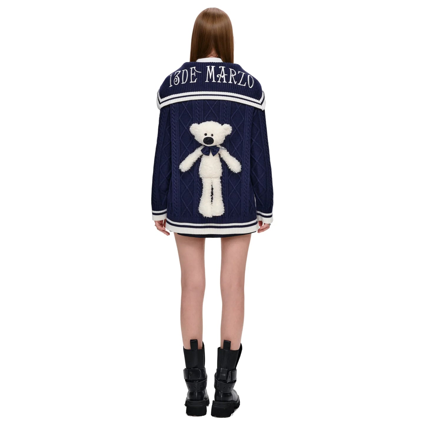 13DE MARZO Navy Style Knitted Cardigan in blue