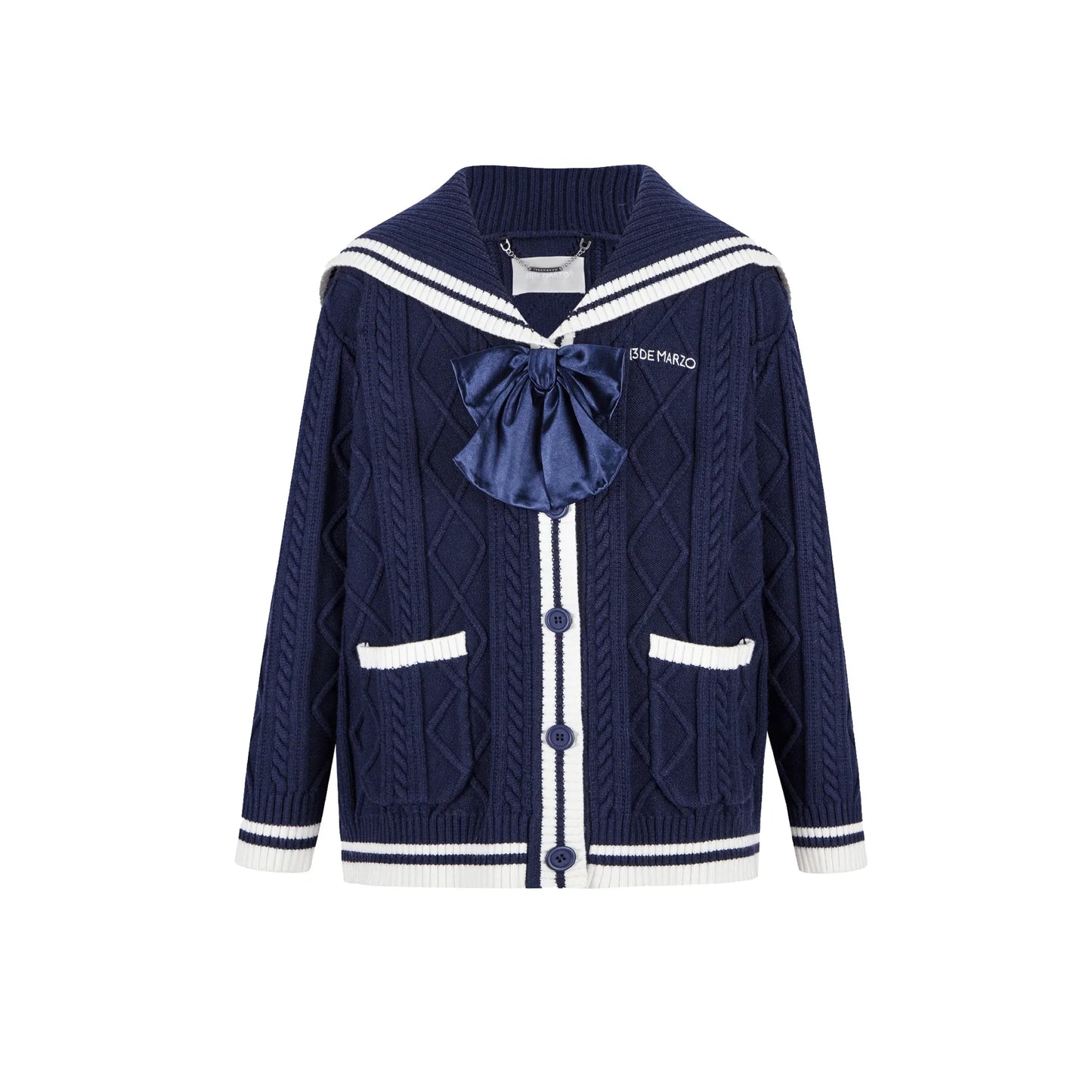 13DE MARZO Navy Style Knitted Cardigan in blue